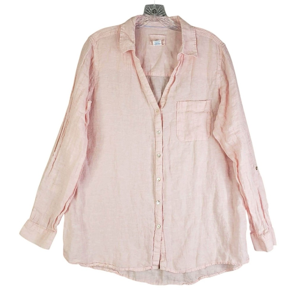 Sigrid Olsen Shirt Womens Size Large L Linen Long Sleeve Pink Button Up - Picture 2 of 7